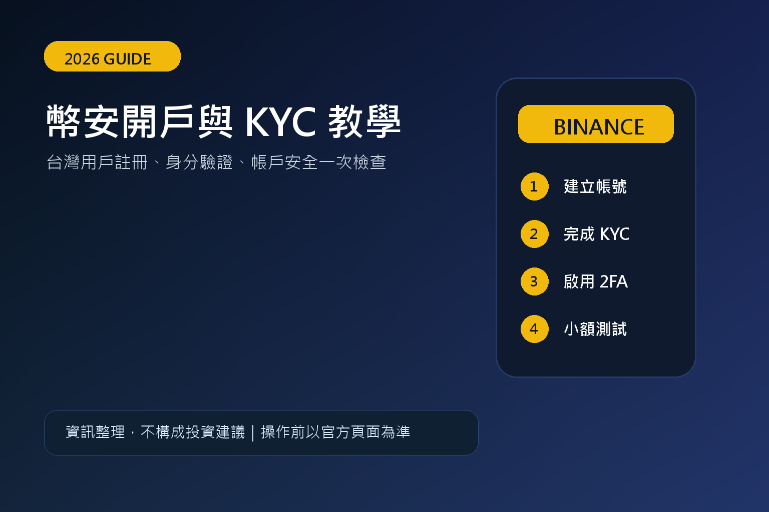 【2026最新】幣安開戶教學｜台灣用戶註冊、KYC 身分驗證與帳戶安全設定